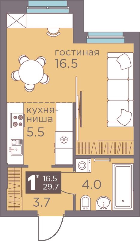 Планировка Студияая квартира в Жилой комплекс Теплые кварталы «Погода»