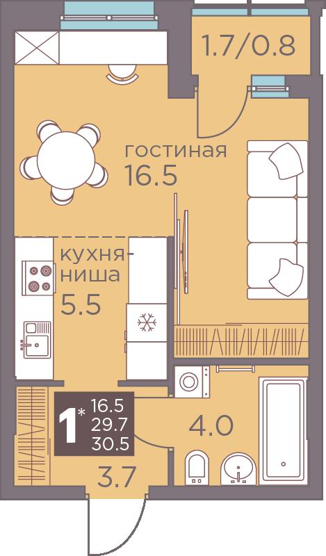 Планировка Студияая квартира в Жилой комплекс Теплые кварталы «Погода»