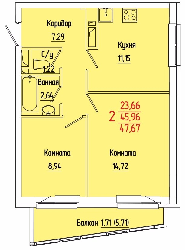 Планировка Двухкомнатная квартира в Жилой комплекс Муромский