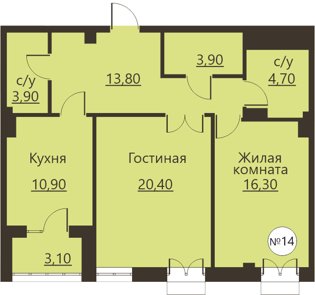 На рисунке изображена двухкомнатная квартира