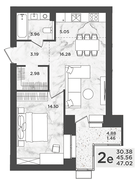 Планировка Двухкомнатная квартира в Жилой комплекс Дом на Анри