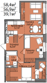 Трехкомнатная квартира в ЖД Лес, 58,4 м², 3 773 600руб.