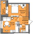 Однокомнатная квартира в ЖД Лес, 33,7 м², 2 460 160руб.