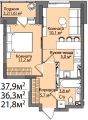 Двухкомнатная квартира в ЖД Лес, 37,9 м², 2 690 120руб.