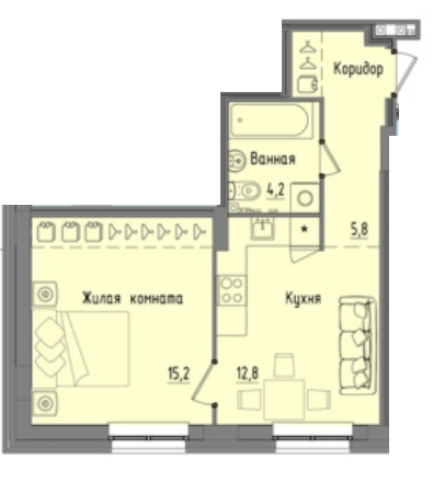 Планировка Однокомнатная квартира в Жилой дом Капучино