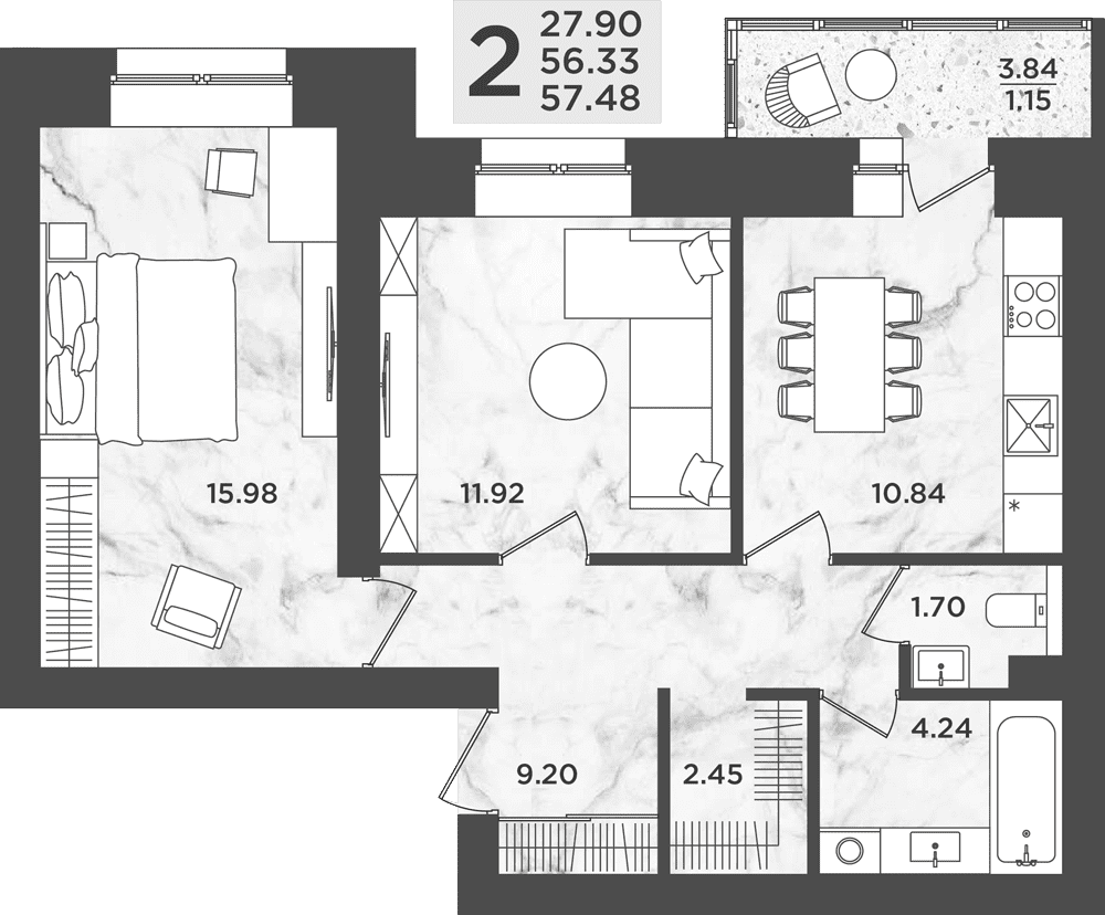 Планировка Двухкомнатная квартира в Жилой комплекс Дом на Анри