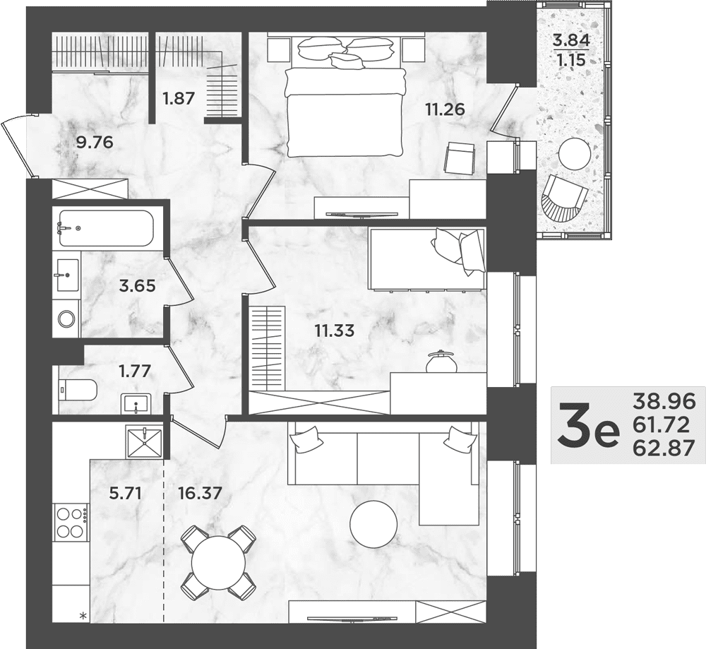 Планировка Трехкомнатная квартира в Жилой комплекс Дом на Анри