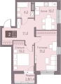Планировка Двухкомнатная квартира в Жилой комплекс Теплые кварталы «Погода»