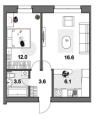 Двухкомнатная квартира в ЖД Кедр, 41,8 м², 3 176 800руб.