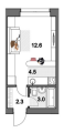 Студияая квартира в ЖД Кедр, 22,4 м², 1 926 400руб.