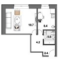 Однокомнатная квартира в ЖД Кедр, 35,2 м², 2 710 400руб.