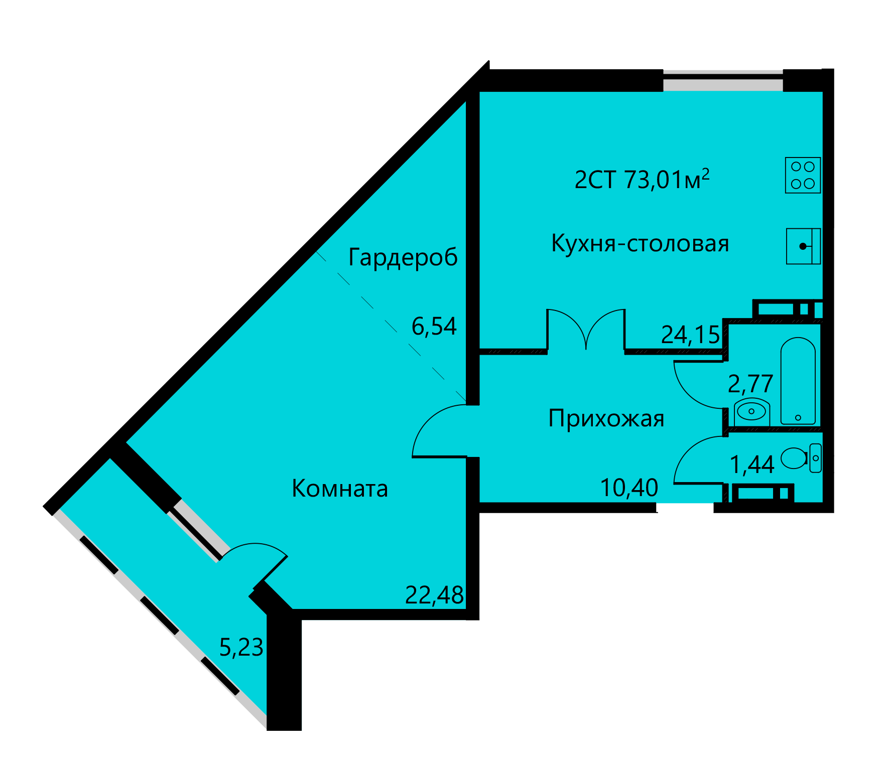 Планировка Двухкомнатная квартира в Жилой дом Яблочкова, 3