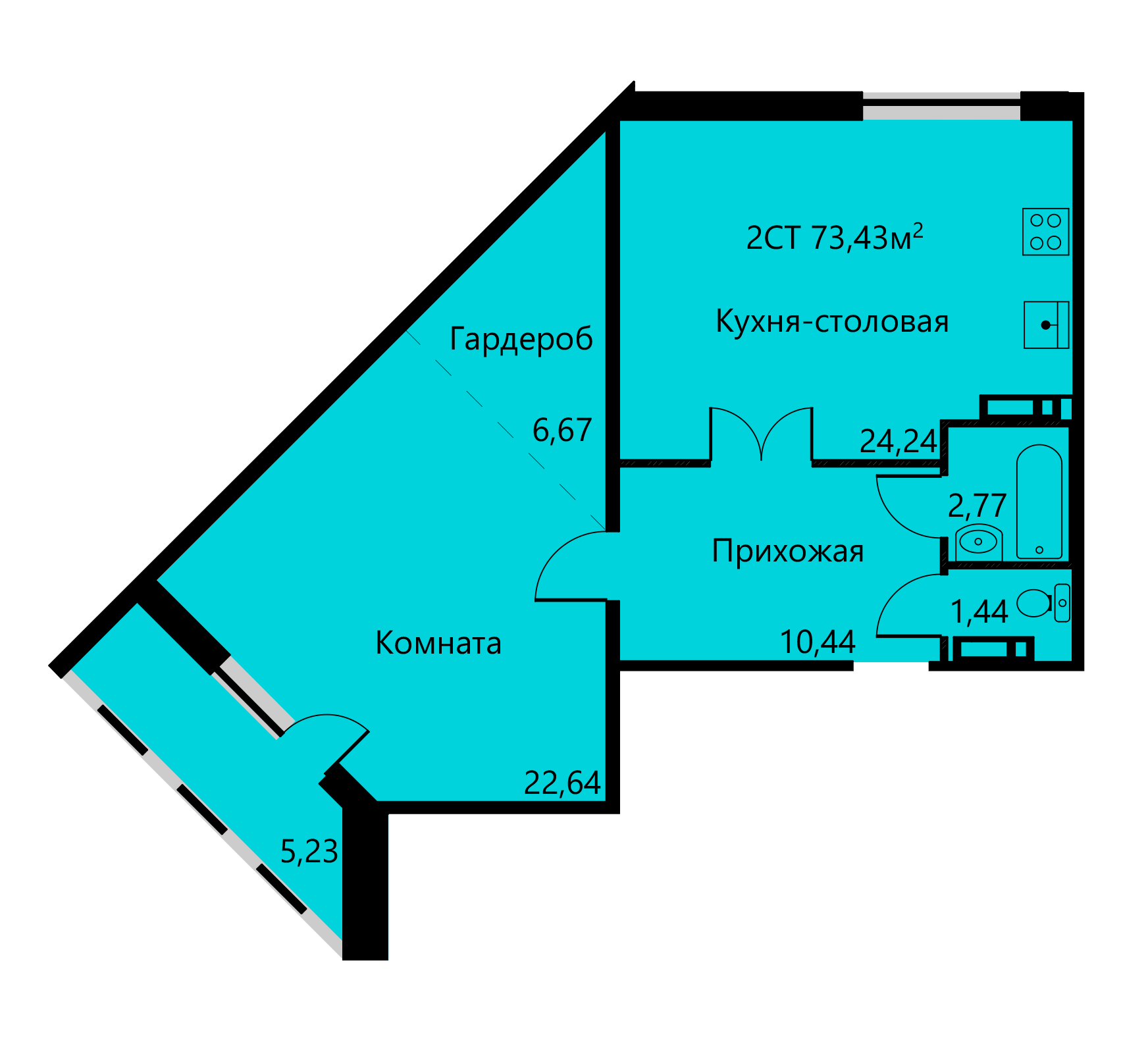 Планировка Двухкомнатная квартира в Жилой дом Яблочкова, 3