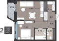 Двухкомнатная квартира в ЖК ЖК Ньютон, 50,73 м², 6 554 190руб. 