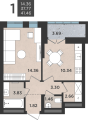 Однокомнатная квартира в ЖК Ньютон, 41,46 м², 5 502 365руб. 