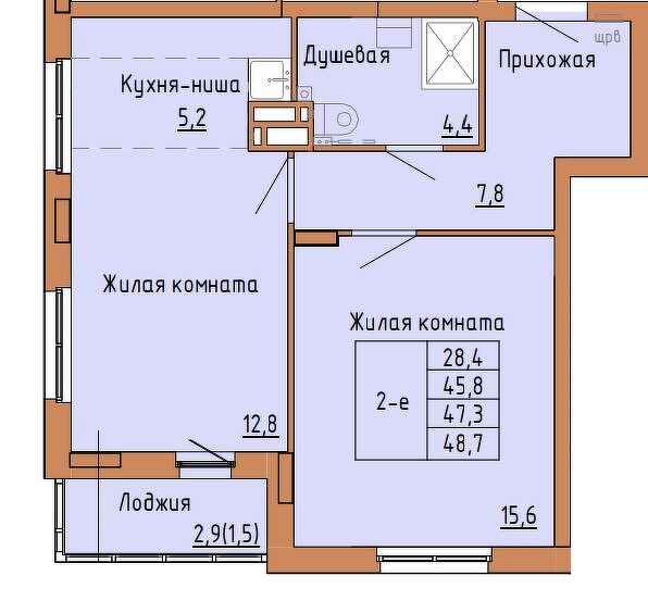 Планировка Двухкомнатная квартира в Жилой дом Дом на Адмирала Ушакова 34а