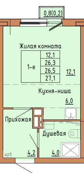 Планировка Студияая квартира в Жилой дом Дом на Адмирала Ушакова 34а