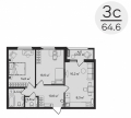 Трехкомнатная квартира в ЖД ЖД Талисман, 64,6 м², 9 343 974руб. 