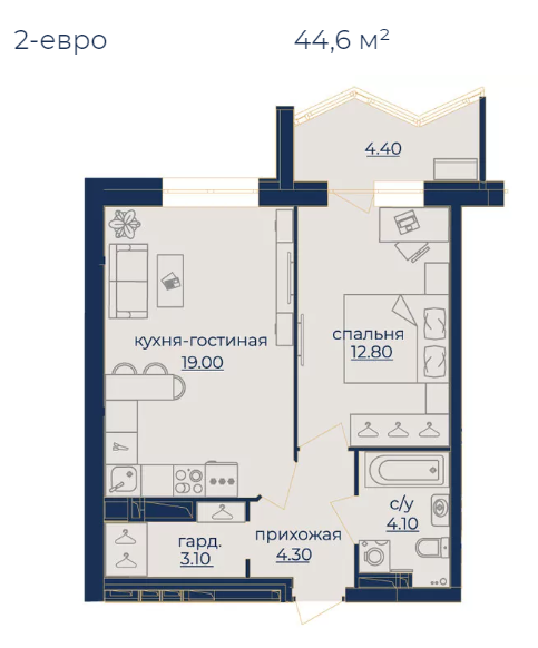 Планировка Однокомнатная квартира в Жилой комплекс Квартал «Bravo»