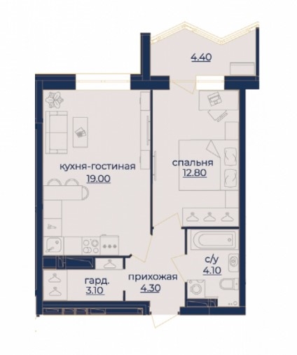 Планировка Двухкомнатная квартира в Жилой комплекс Квартал «Bravo»