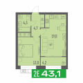 Двухкомнатная квартира в ЖД Грин Парк, 43,1 м², 7 319 000руб. Жилой дом Грин Парк