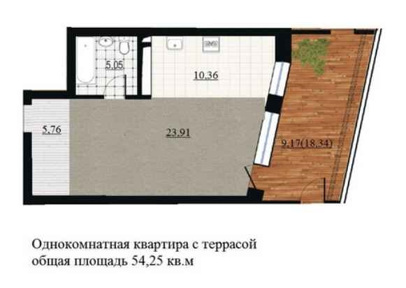 Планировка Однокомнатная квартира в Жилой дом Курья Парк