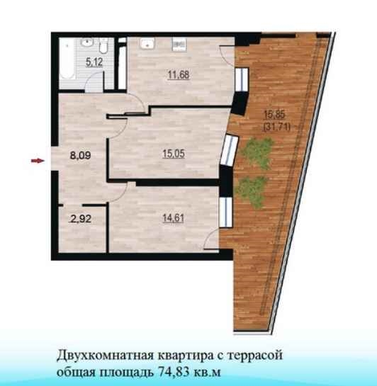 Планировка Двухкомнатная квартира в Жилой дом Курья Парк