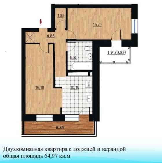 Планировка Двухкомнатная квартира в Жилой дом Курья Парк