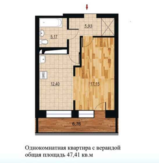 Планировка Однокомнатная квартира в Жилой дом Курья Парк