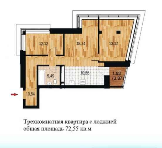 Планировка Трехкомнатная квартира в Жилой дом Курья Парк