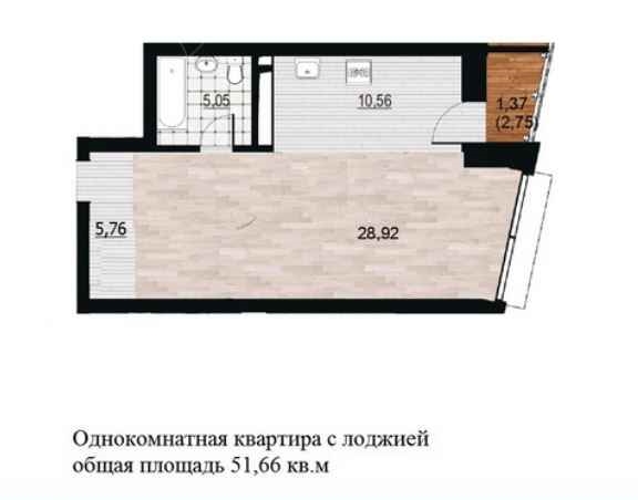 Планировка Однокомнатная квартира в Жилой дом Курья Парк