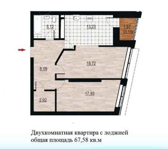 Планировка Двухкомнатная квартира в Жилой дом Курья Парк