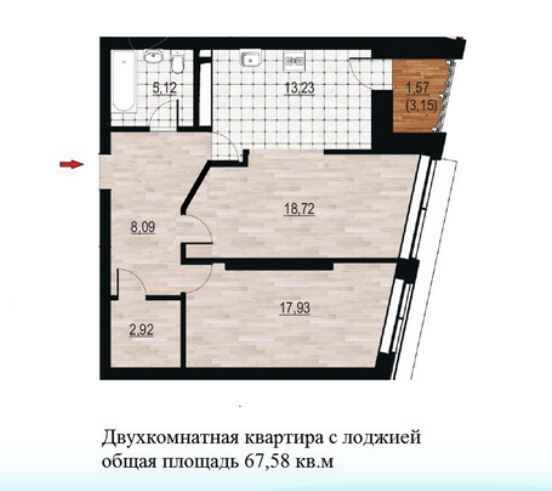 Планировка Двухкомнатная квартира в Жилой дом Курья Парк