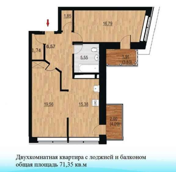 Планировка Двухкомнатная квартира в Жилой дом Курья Парк