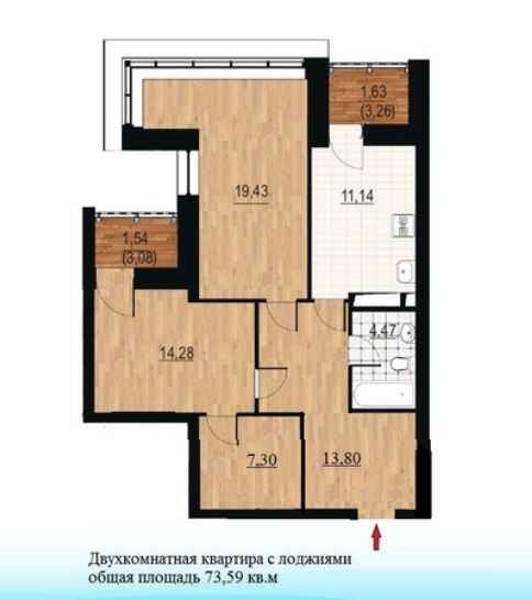 Планировка Двухкомнатная квартира в Жилой дом Курья Парк