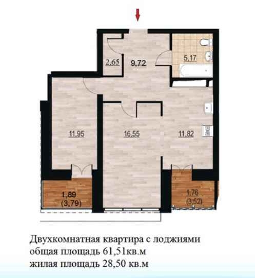 Планировка Двухкомнатная квартира в Жилой дом Курья Парк