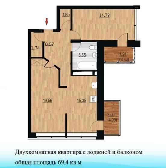 Планировка Двухкомнатная квартира в Жилой дом Курья Парк