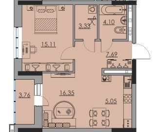 Планировка Двухкомнатная квартира в Жилой комплекс Ньютон