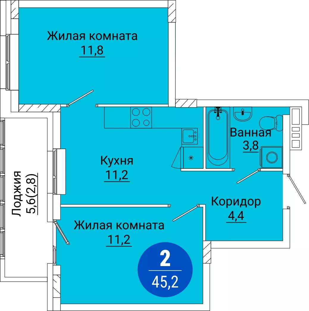 Планировка Двухкомнатная квартира в Жилой дом ВелАрт