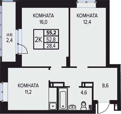 Планировка Двухкомнатная квартира в Жилой дом AQUA