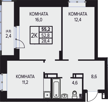 Планировка Двухкомнатная квартира в Жилой дом AQUA