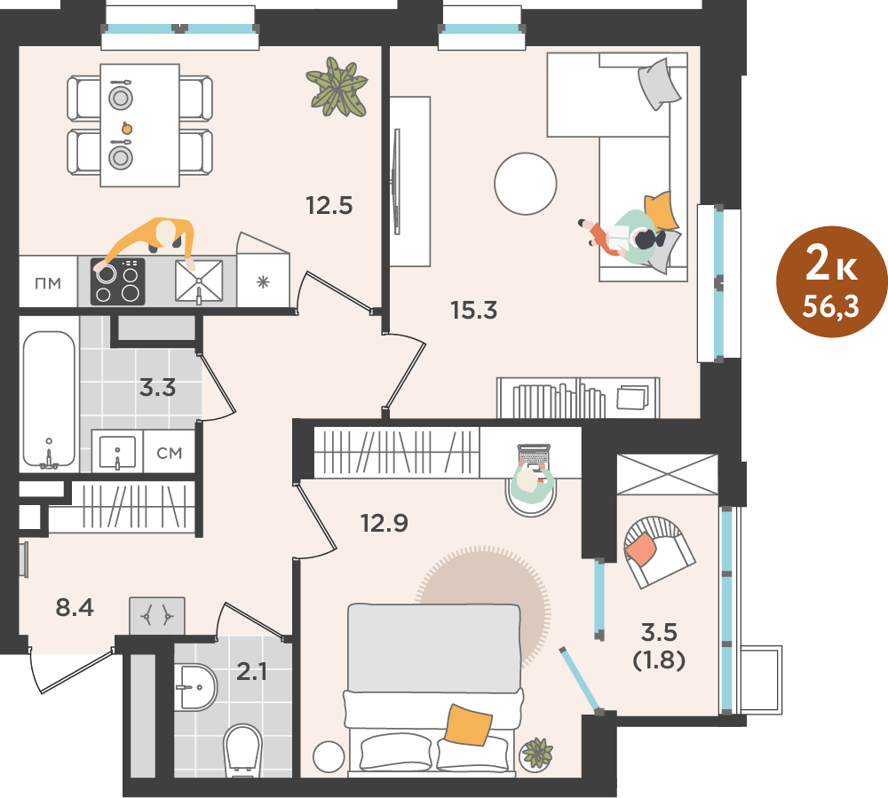 Планировка Двухкомнатная квартира в Жилой дом Орсо дом на Садовом