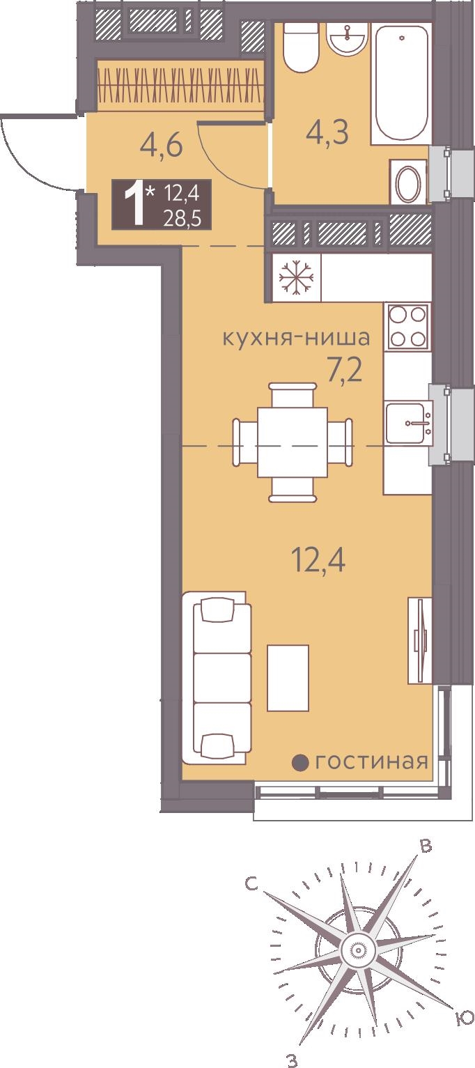 Планировка Студияая квартира в Жилой комплекс Теплые кварталы «Погода»