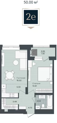 Планировка Двухкомнатная квартира в Жилой дом PRIME