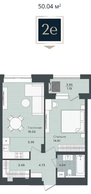 Планировка Двухкомнатная квартира в Жилой дом PRIME