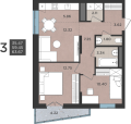 Трехкомнатная квартира в ЖК ЖК Ньютон, 63,67 м², 7 586 217руб. 