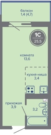 Планировка Студияая квартира в Жилой комплекс МИР