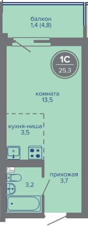 Планировка Студияая квартира в Жилой комплекс МИР