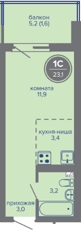Планировка Студияая квартира в Жилой комплекс МИР