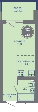 Планировка Студияая квартира в Жилой комплекс МИР